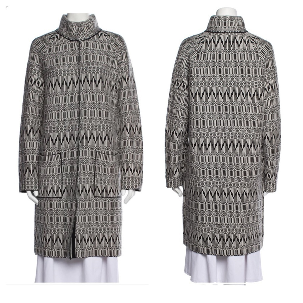 Maxmara‎ WEEKEND 100% Wool Black White Knit Coatigan